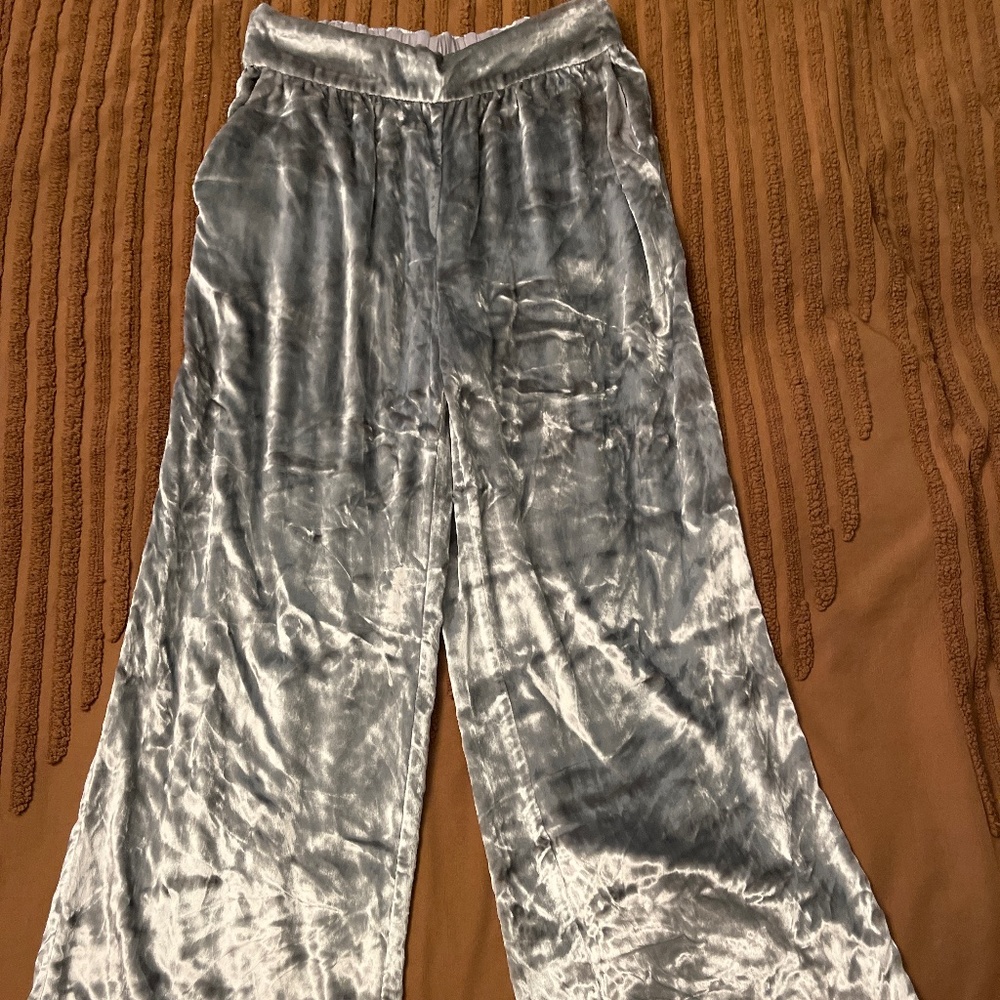 Silver  velvet wide leg pants
